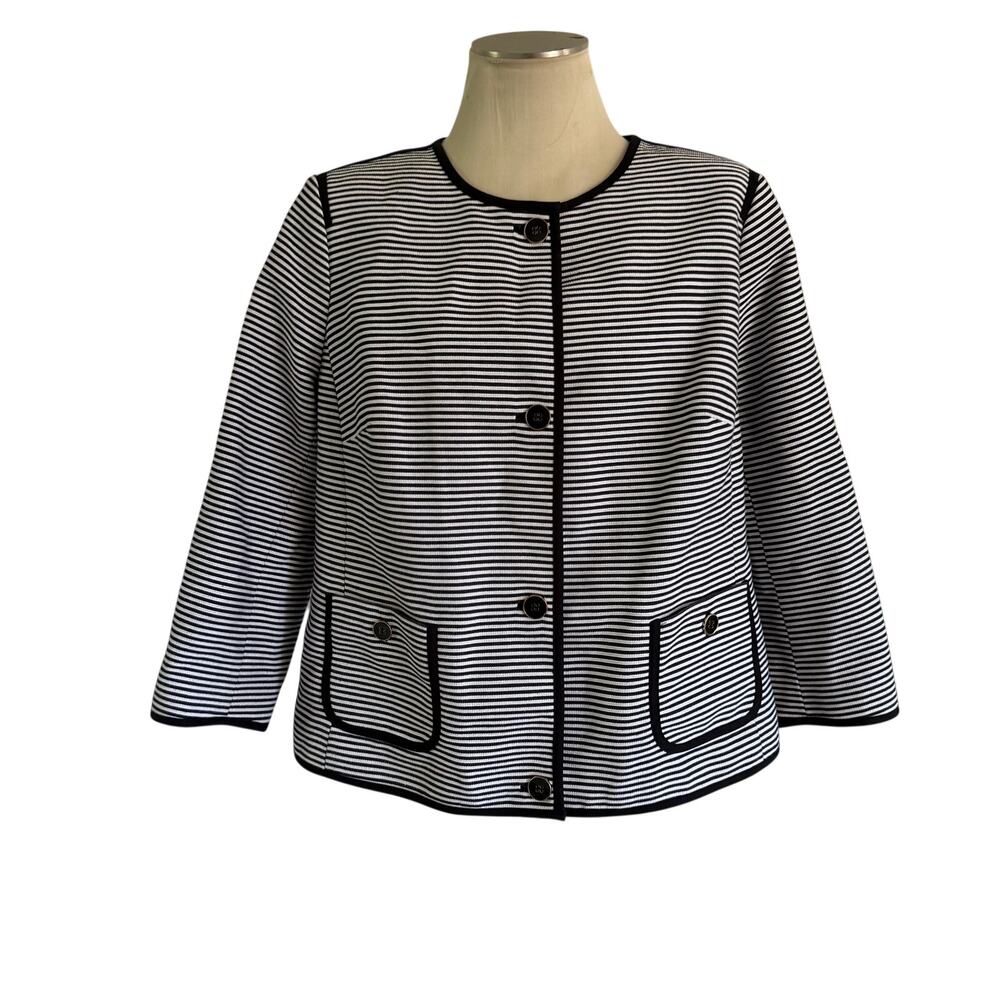 Talbots Black White Stripe Jacket Plus Size 18W Office Career Work